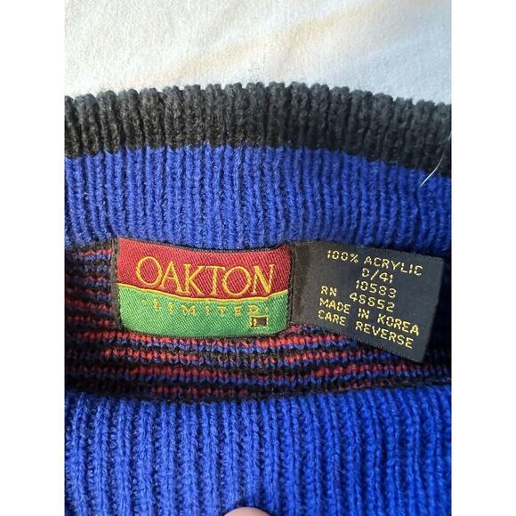 VTG Oakton LTD Mens Sweater LG Geometric Bright Rainbow 90’s Y2K Grandpa - Picture 3 of 6